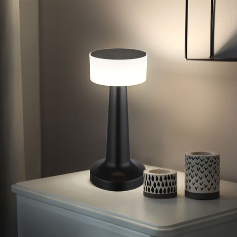 LED Tischlampe dimmbar Akkuleuchte Touchdimmer Tischleuchte Nachttischlampe, Kunststoff schwarz, USB, 1W 55lm warmweiß-kaltweiß, H 21,5 cm