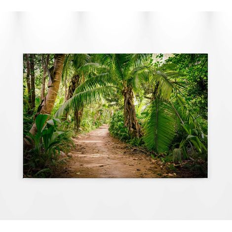 Tableau jungle déco salon | Tableau sur toile moderne idéal chambre adulte & cuisine | Tableau tropical rectangulaire vert & marron 0,9 x 0,6 m (1/5)
