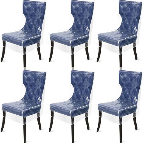 Set mit 6 transparenten Stuhlhussen aus PVC-Kunststoff, staub- und wasserdicht, für Zuhause, Esszimmer und Café (1/5)