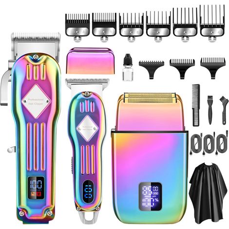 Cortapelos eléctrico inalámbrico para hombre con pantalla LCD y 9 peines guía. Kit de corte de pelo para hombre, ideal para barberos. (1/5)