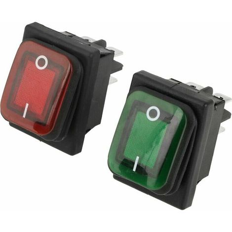 4 Pcs Interrupteur à bascule 4-Broches 2-Positions ON-OFF Interrupteur Basculant Marche/Arrêt Interrupteur Etanche avec Voyant Lampe Rouge Vert 220V