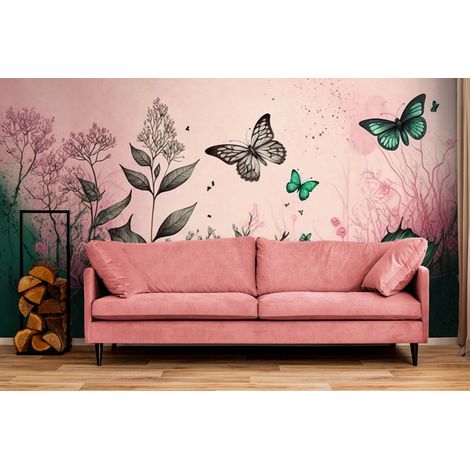Papier Peint Feuillage - Papillons et Nature Poétique - 150 x 250 cm (1/2)