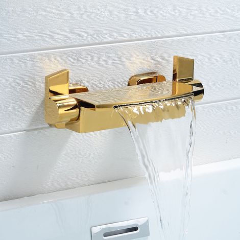 Rubinetto da bagno singolo a parete color rame e oro, rubinetto per vasca da bagno a montaggio laterale, miscelatore a cascata per vasca da bagno, 1 pezzo (1/5)