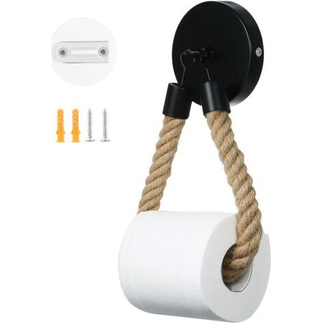 Pair Porte Papier Toilette sans Perçage, Vintage Porte Rouleau Papier Toilette, Noir Mat Support Papier Toilette pour Salle de Bain et WC