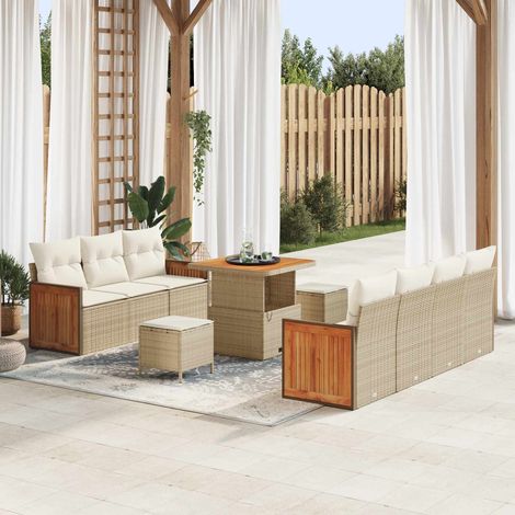 vidaXL Gartensofa-set mit Kissen 10 pcs Beige und Creme (1/5)