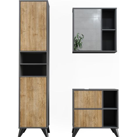 Badmöbel-Set Leano, Anthrazit/Bergeiche, 3 Teile, Vicco
