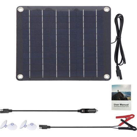 Set di pannelli solari policristallini, potenza 10W, 12V, grado di protezione IP65, design moderno, materiale policristallino/ABS, nero (1/5)