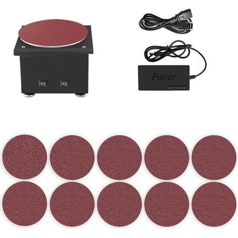 royaluxe -Mini ponceuse à disque et rouleau de ponçage électrique Affûteuse de bords 7 vitesses variables DIY Benchtop Polissage Ponceuse pour bois métal Acrylique Pierre Polissage, 10 disques de ponç (1/5)