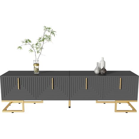 Mueble TV con 4 Puertas y Estantes Integrados, Bisagras Amortiguadas, Patas Ajustables, 170×40×45,5 cm, de Aglomerado, Gris (1/5)