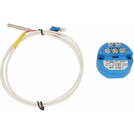 Temperature Sensor DC 24V Temperature Transmitter Output 4-20mA+1M PT100 Sensor 0100 Degree Temperature Transmitter Module With 1M Thermocouple (1/5)