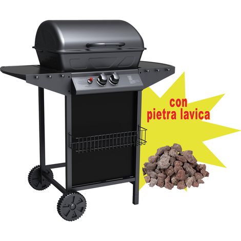 BARBECUE A GAS DUE FUOCHI IDEAL STAR 'MATERA' con 2,5 kg di pietra lavica - IDEAL STAR