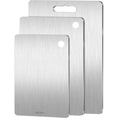 Lot de 3 planches à découper portables en métal, planches à découper en acier inoxydable pour la maison, planches à découper double face de cuisine (1/5)