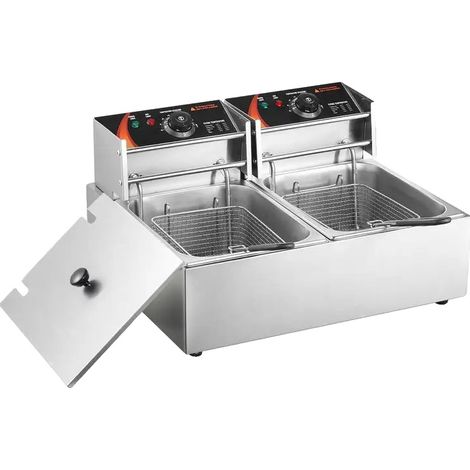Friteuse Électrique, Capacité de 24L, Design à Double Panier, Argent (1/2)