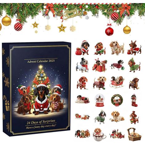 Calendrier de l'Avent  Décoration en acrylique 2D pour chiots – Ornement de Noël pour chiens 24 jours – pour maison, fenêtre, mur, fête, célébration, hiver, affichage saisonnier (1/5)