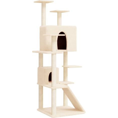 Tiragraffi per gatti Mobili per arrampicata su torre Tiragraffi piattaforma da arrampicata con tiragraffi in sisal 153 cm crema 020022483