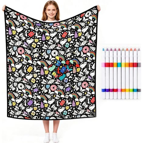 CCYKXAColoring Blanket, 150x125 cm Coloring Blanket, Creative Blanket for Art Activities, Coloring, Thanksgiving Gifts (1/5)