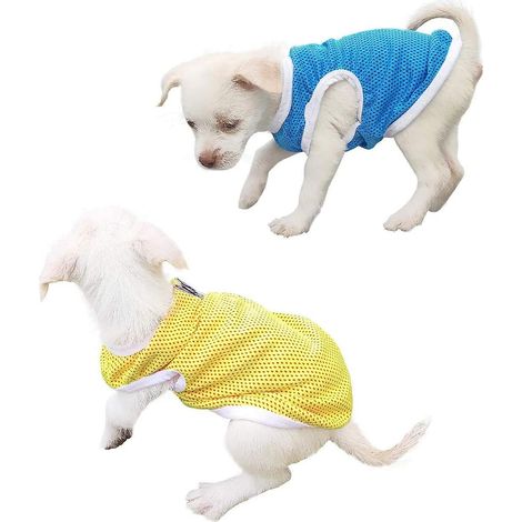 Minimalistisches Hunde-T-Shirt, Größe S, blau/gelb, 100 % Baumwolle, kurze Ärmel, Sommerkleidung für Haustiere (1/4)
