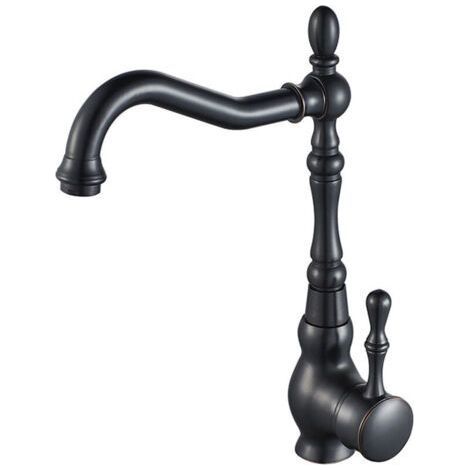Black Brass Basin Faucet - High-Arch Swivel Retro Sink Mixer for Kitchen/Bathroom