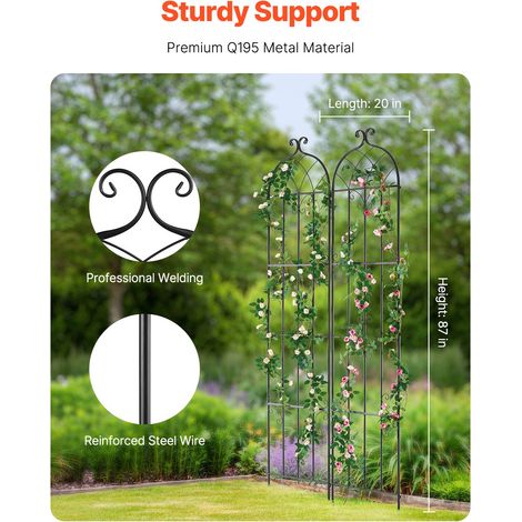 Treillis jardin pour plantes grimpantes, 51 x 220 cm, treillis fleurs de jardin en métal antirouille, treillis de rosiers grimpants extérieur, support de concombres, pour cours, pelouses, 2 pcs (1/5)