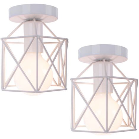 royaluxe- 2X Plafonnier Vintage Lustre Rétro Abat-Jour En Métal Lampe De Plafond Industrielle Pour Café, Couloir, Chambre À Coucher, Cuisine, Salon, Blanc (1/5)