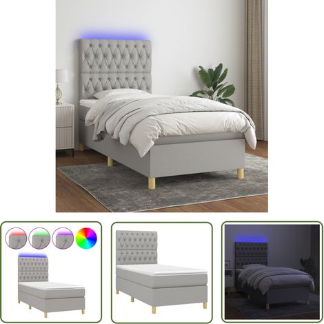 The Living Store Boxspringbett mit Matratze & LED Hellgrau 90x190 cm Stoff - Boxspringbett - Doppelbett - Schlafsofa - Lattenrost - Bettauflage (1/5)