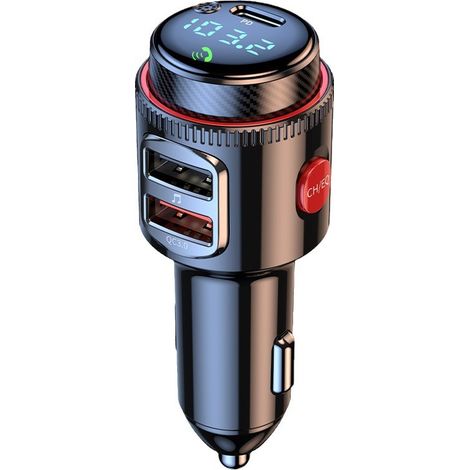 Transmisor FM Bluetooth 5.0 para coche - 48 W máx. PD y QC 3.0, cargador rápido para encendedor de coche, sonido de graves de alta fidelidad, llamadas manos libres, compatible con memoria USB