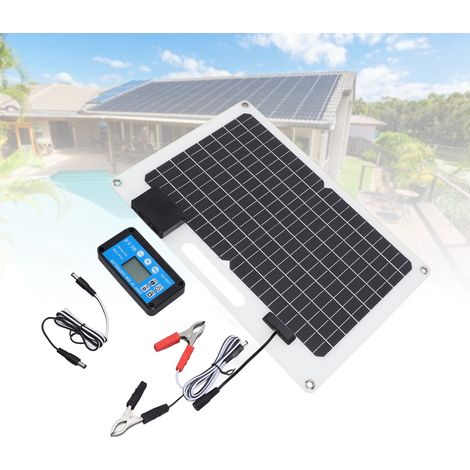 Panel solar de 100 W, cargador de batería monocristalino, controlador de carga USB dual de 100 A (12 V/24 V) con indicador de carga. (1/5)