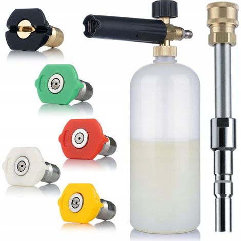 1-Liter-Schaumpistole + Lanze + 5 Düsen 1/4" Schnellverschluss – Set für Hochdruckreiniger  200 bar  Kompatibel mit Kranzle D12, Nilfisk Alto  Schaumregulierung (1/5)