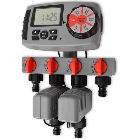 vidaXL Temporizador de riego automático con 4 estaciones 3 V (1/5)