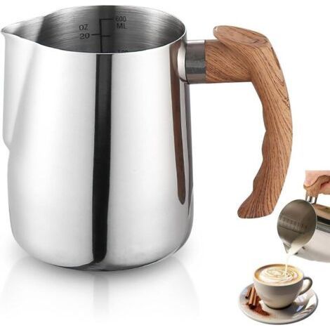 Milk Frother - With Handle - Stainless Steel Espresso Cup - Stainless Steel Milk Frother - Cappuccino Pitcher - Pouring Pitcher - Espresso Cup (600ml) (1/5)