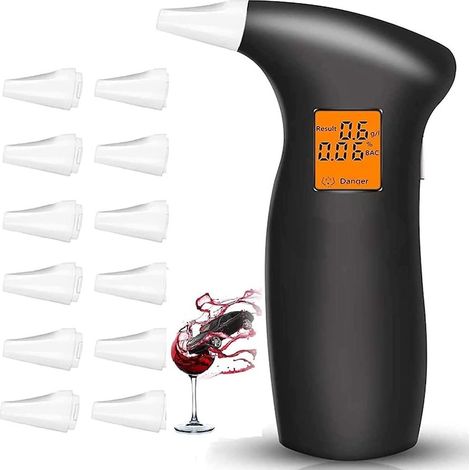 Testeur d'alcoolémie, 12 embouts interchangeables, haute précision, noir, 60 g (1/5)