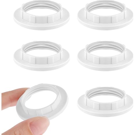 Lot de 6 anneaux de réduction pour abat jour E14 de 28 mm, en plastique, pour ampoules à baïonnette (blanc). (1/5)