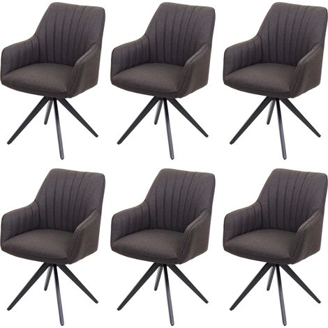 Set 6x sedie poltroncine imbottita elegante moderno HHG-954 acciaio verniciato tessuto marrone
