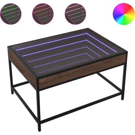 Mesa de centro de salón de diseño moderno con LED 70 x 50 x 41 cm madera de ingeniería marrón y cristal DEC037469