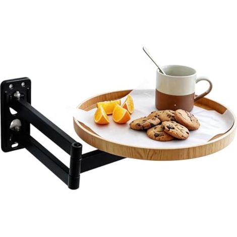 Table Murale Ronde Pliante, Murale Rabattable Rond, étagère Flottante Rotative à 180°, étagère Murales Ronde en Bois 30 x 30 cm, Petite Basse Table Murales pour Cuisine, Salon, Chambre d'enfant (1/5)