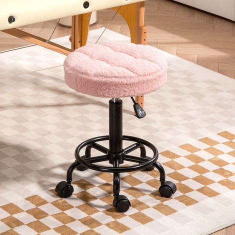 Tabouret de bureau réglable en hauteur 50-66 cm, pivotant 360°, siège tournant pour salon, massage, spa, atelier, rose (1/5)