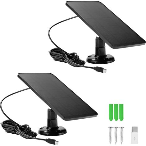 Solar Panel for Ring Camera, 4 W Solar Module for Battery Surveillance Camera Outdoor, Type C Solar Charger with 360° Adjustable Bracket and 3 m Charging Cable, Solar Panel for Blink Camera (Pack of 2 (1/5)