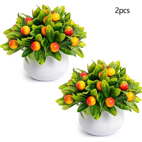 (2er-Set) 2 künstliche, herzförmige Topfpflanzen, kleine Früchte, Bonsai, künstliche Blumendekoration, Fotorequisite, Bürodekoration (Goldene Glücksfrucht) (1/3)