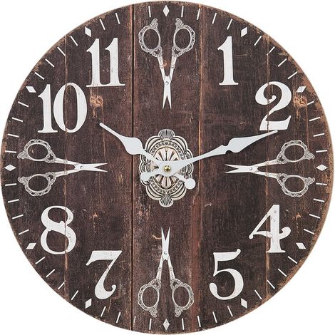 Horloge Murale Ronde de 34 cm en MDF Coloris Marron et Blanc Style Rustique - PANGIVO (1/2)