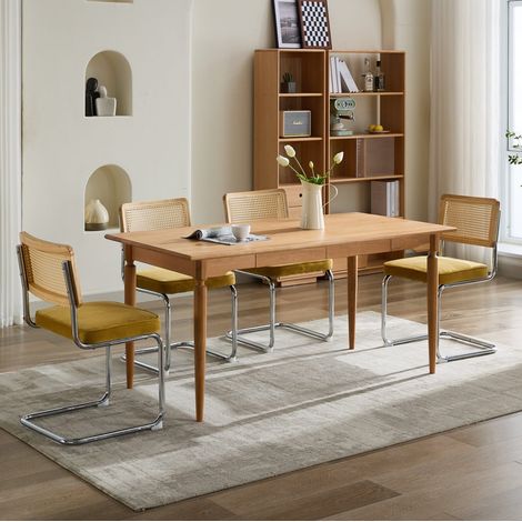 Set di 2 sedie da pranzo in velluto, schienale in rattan, base cromata dorata DESVIAE (1/5)