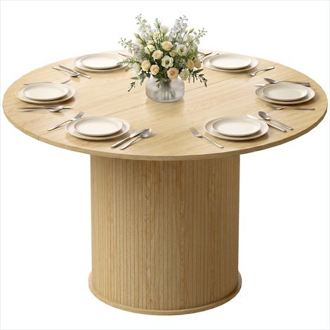 Table à manger ronde 120 cm, 4-6 personnes, base cannelée, finition bois naturel (1/5)
