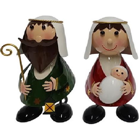 Set Sacra Famiglia Moderna in Latta nativita' h18 cm San Giuseppe Maria e Gesù in Braccio Decorazione Natalizia Elegante (1/5)