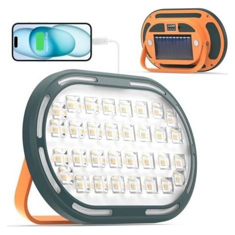 30W Solar Rechargeable LED Floodlight, 2000LM, Compact Construction Site Floodlight with 4 Lighting Modes, IP65 Waterproof Work Lamp, Ideal for Camping and Hiking - Pack of 1 [Classic (1/5)