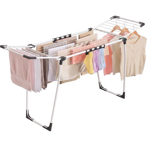 Étendoir à Linge, 56,5 x 173 x 96,5 cm, Séchoir à Linge, Étendage Buanderie, Gain de Place, avec Pinces à Chaussettes, Structure en Métal, pour Vêtements, Serviettes, Draps, Blanc LLR518W01 (1/5)