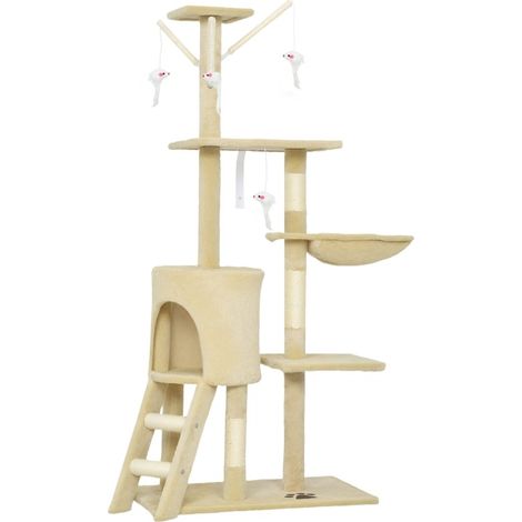 Árbol rascador para gatos con cueva, escalera y juguetes, sisal, 60x35x134 cm beige (1/5)