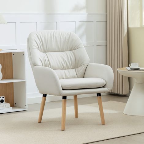 Sillón de Salón Moderno Acolchado de Doble Capa Tapizado en Cuero Sintético Patas de Madera 68x74x89 cm Crema (1/5)