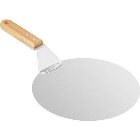 Pelle à Pizza Ronde avec Poignée en Bois et Plateau Métallique en Acier Inoxydable pour les Pizzas Faites Maison, les Pâtisseries, la Pâte, 10 Pouces - Argenté - Minimaliste (1/5)
