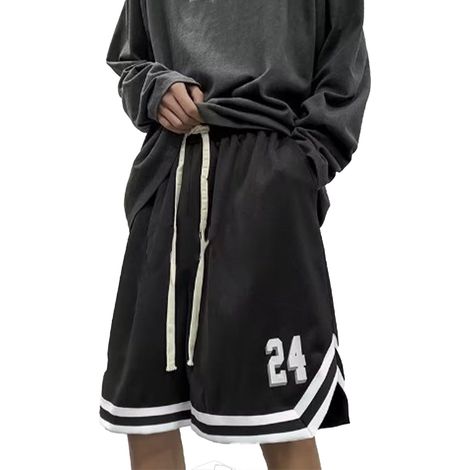 Short De Sport Homme - Cordon De Serrage Réglable - Poches Doubles Renforcées - Impression Lettres - Polyester Respirant - Noir Taille L (1/5)
