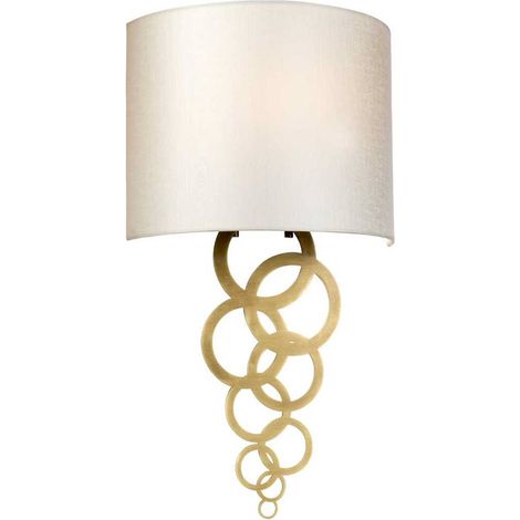 Lampada da parete a 1 luce Curtis Medium, ottone anticato, paralume in finta seta avorio (1/5)