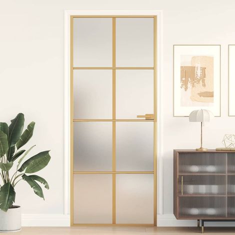 Porte intérieure Slim Golden, 83 x 201,5 cm, verre trempé et aluminium